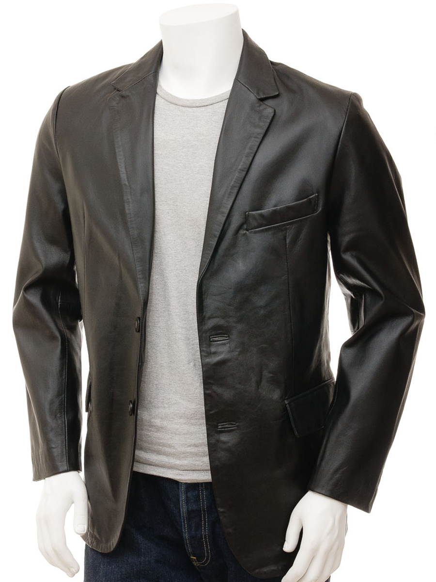 MEN'S LEATHER BLAZER IN BLACK