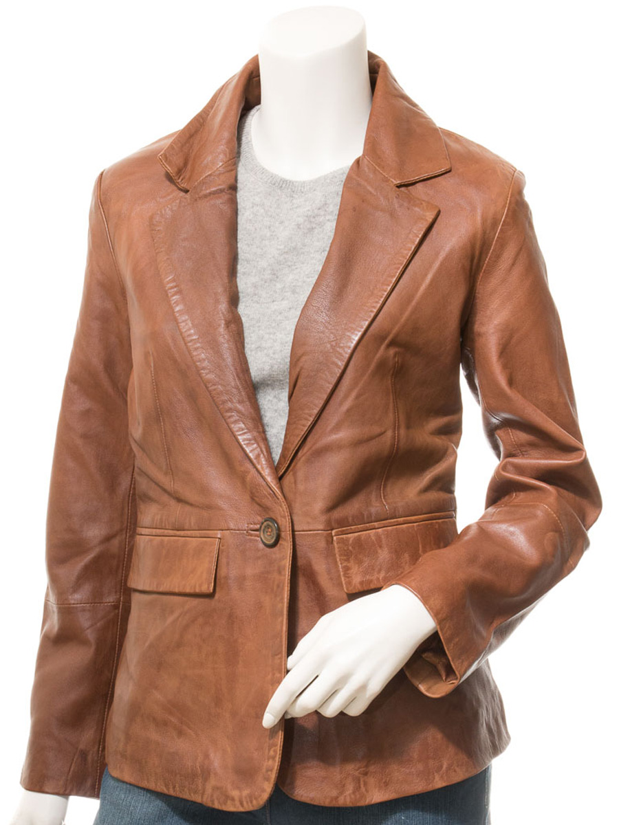 WOMEN'S TAN LEATHER BLAZER