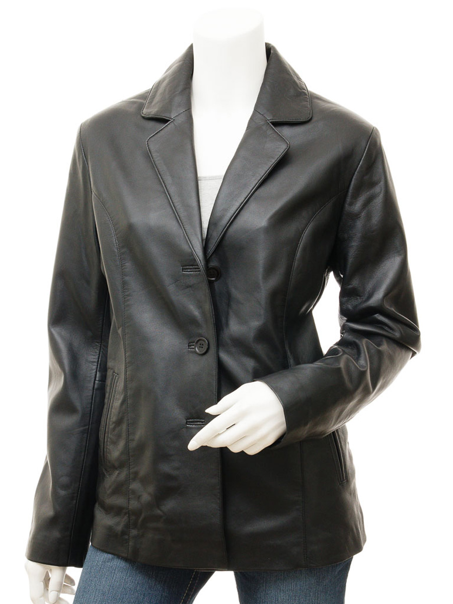 WOMEN'S BLACK LEATHER BLAZER
