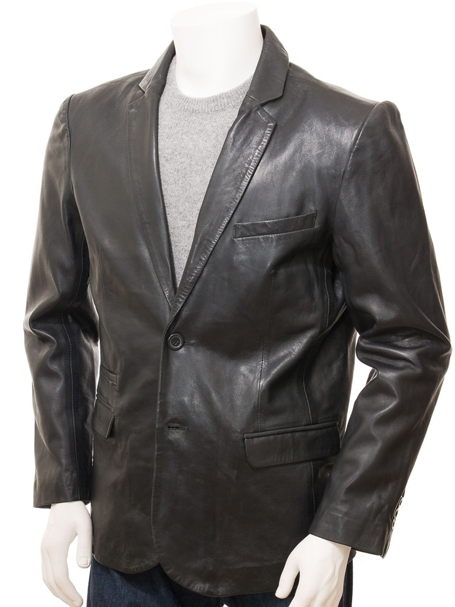 MEN'S BLACK LEATHER BLAZER