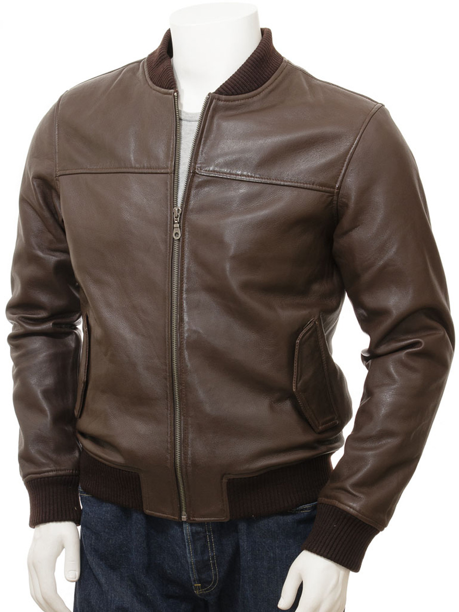  MEN'S LEATHER BOMBER JACKET
