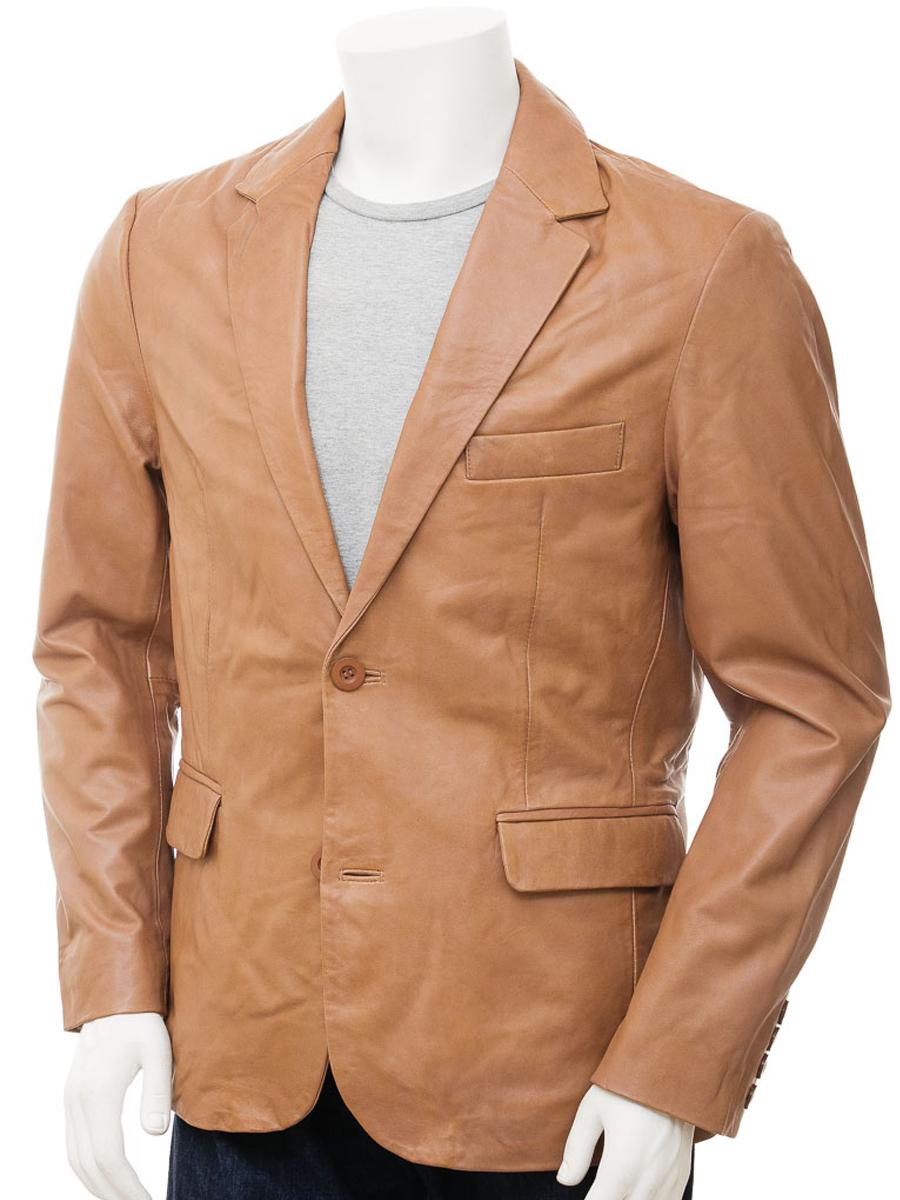 MENS LEATHER BLAZER IN TAN