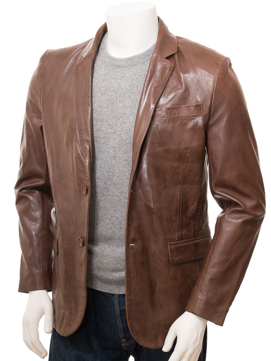 MEN'S BROWN LEATHER BLAZER