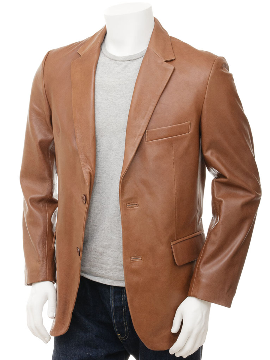 MEN'S TAN LEATHER BLAZER