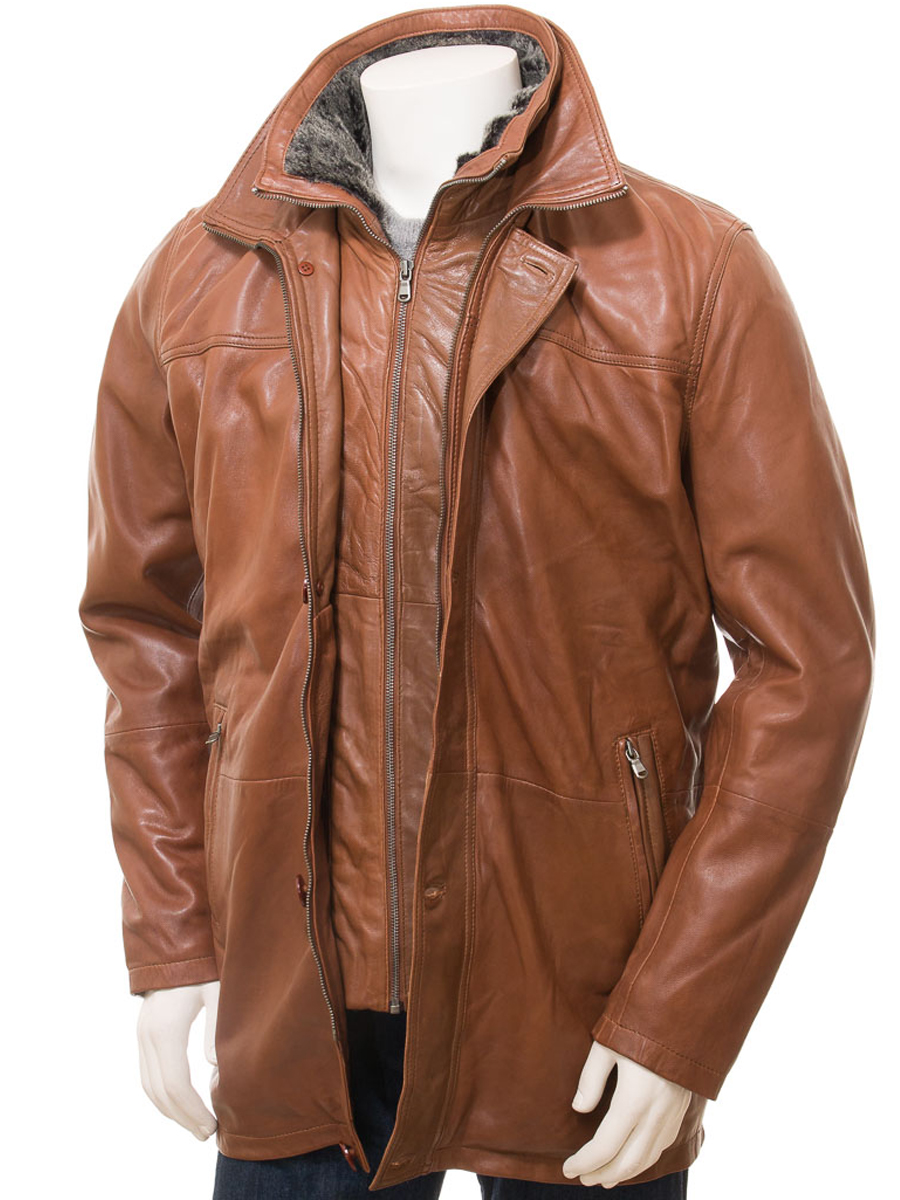 MEN'S TAN LEATHER COAT