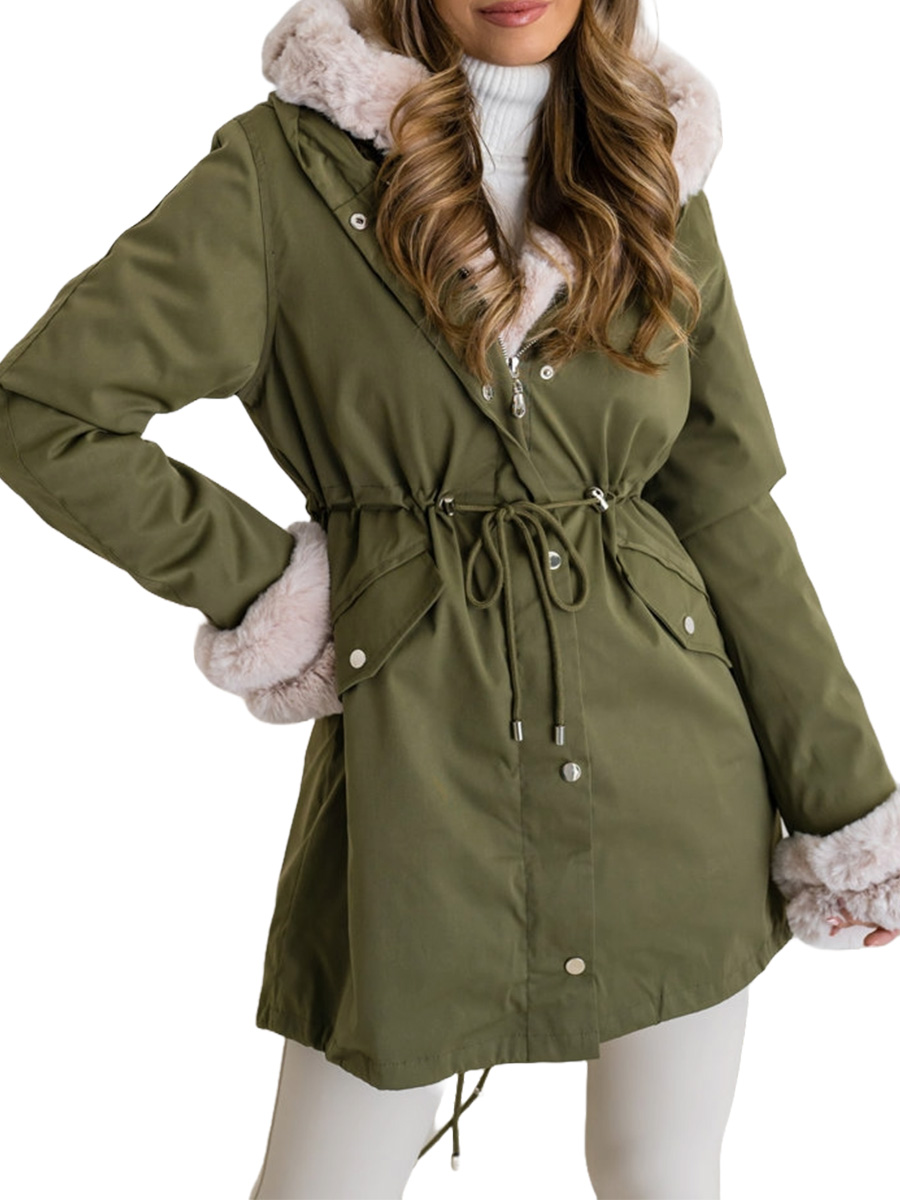 Women's Winter Parka Jacket with hood Khaki