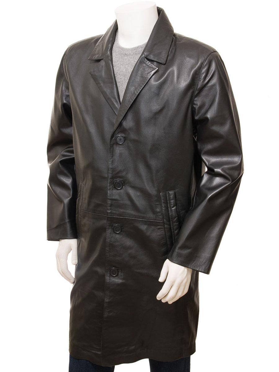 MEN'S BLACK LEATHER OVERCOAT