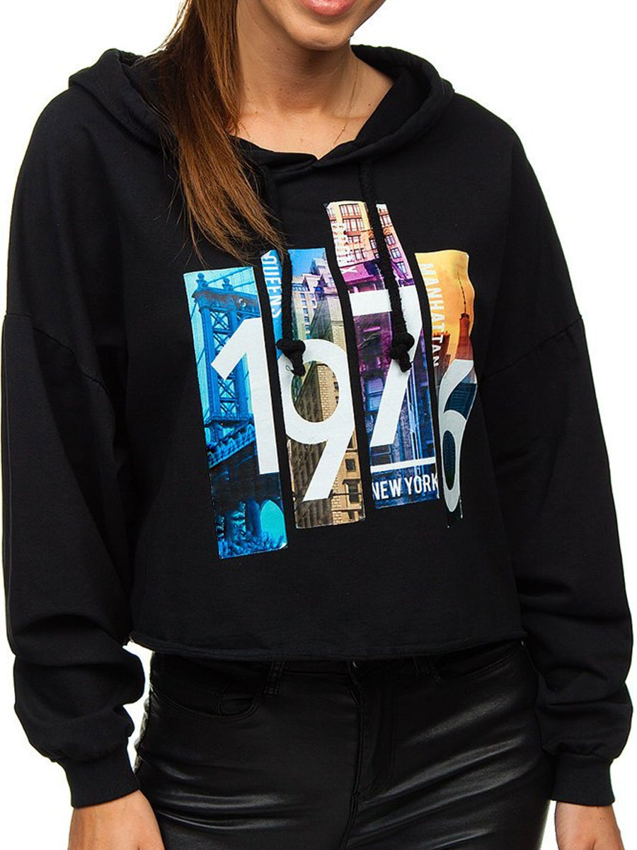 Women's Printed Hoodie Black