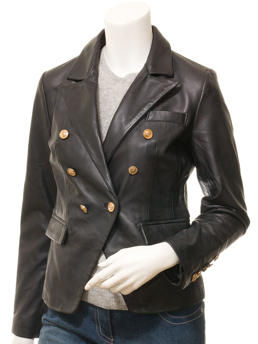 WOMEN'S BLACK LEATHER BLAZER