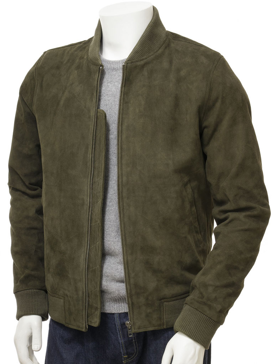 MEN'S OLIVE SUEDE BOMBER JACKET