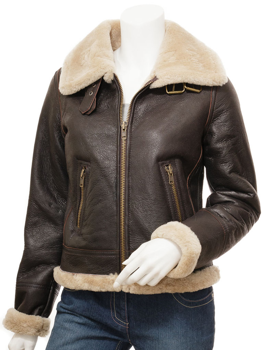 WOMEN'S BROWN SHEEPSKIN FLYING JACKET