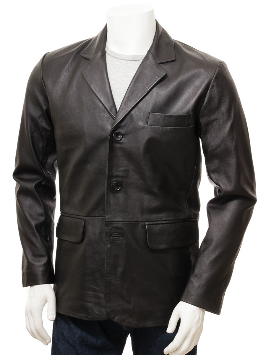  MENS LEATHER BLAZER IN BLACK