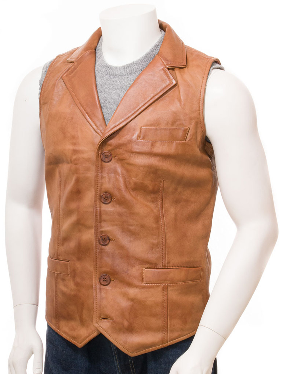 MEN'S TAN LEATHER WAISTCOAT