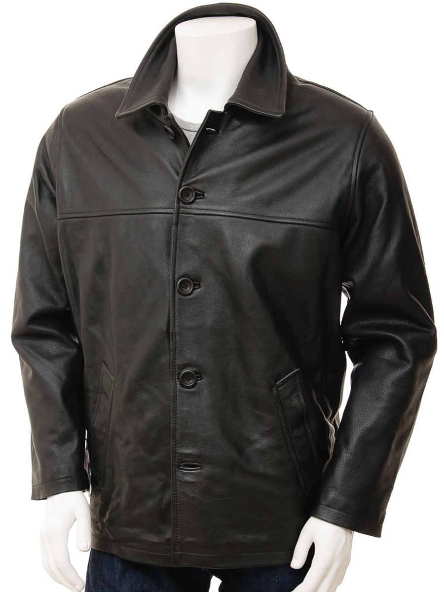 MENS BLACK LEATHER REEFER JACKET