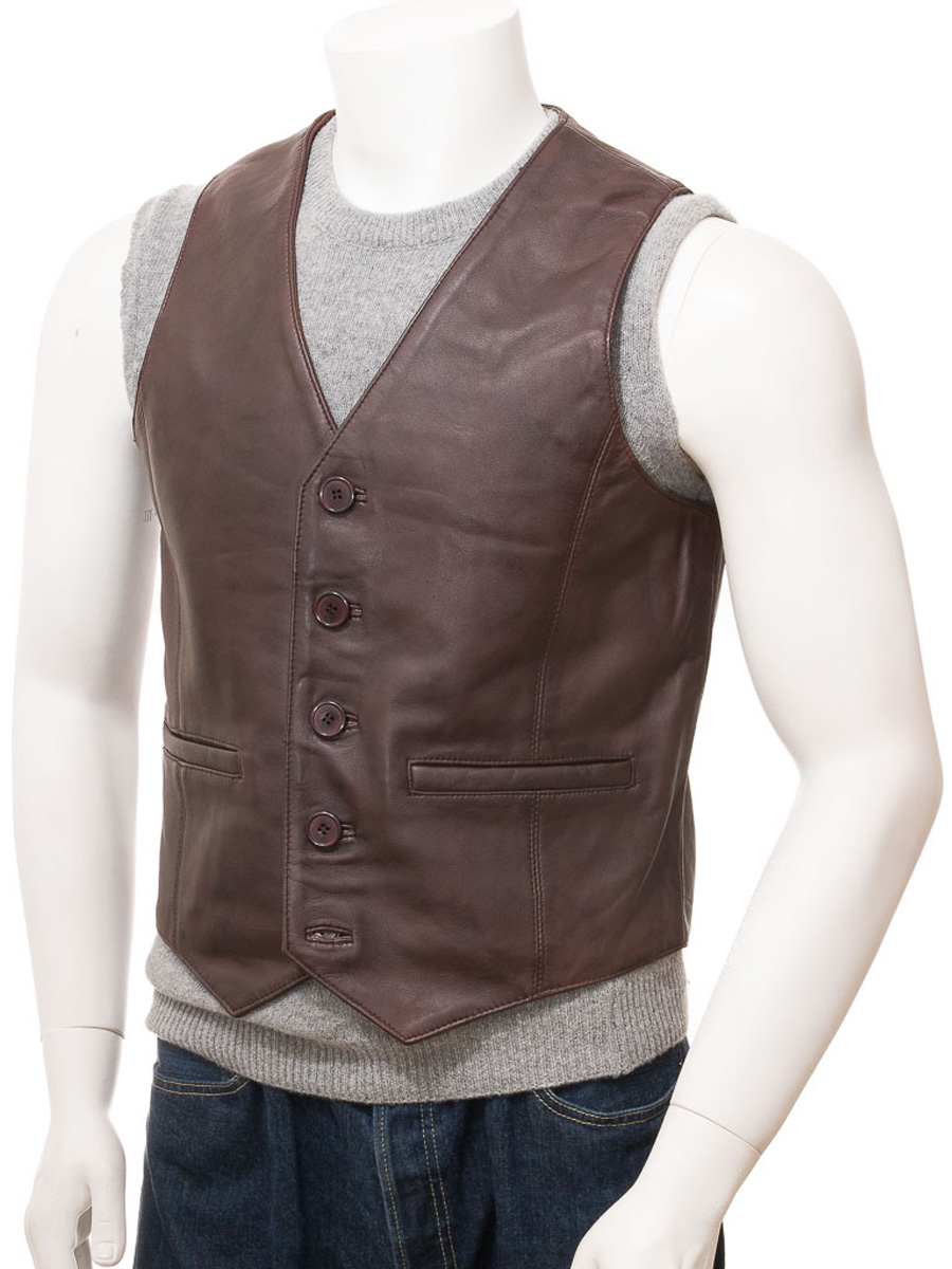 MEN'S BROWN LEATHER WAISTCOAT